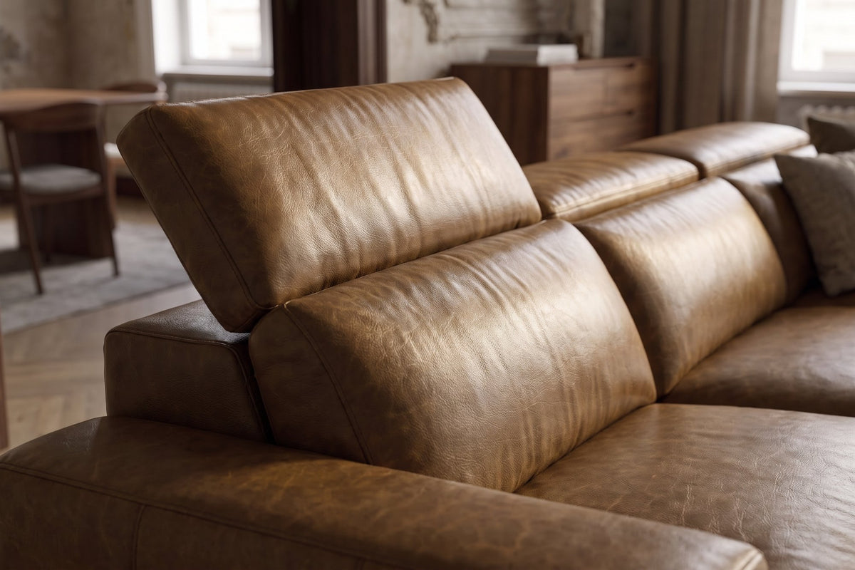 Melania reclining Corner Sectional in distressed Italian aniline leather