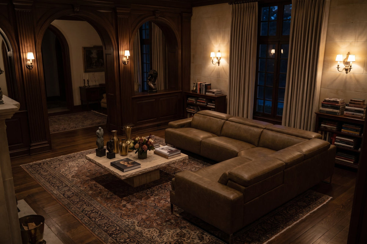 Melania reclining Corner Sectional in distressed Italian aniline leather