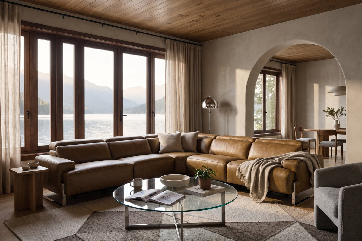 Melania reclining Corner Sectional in distressed Italian aniline leather