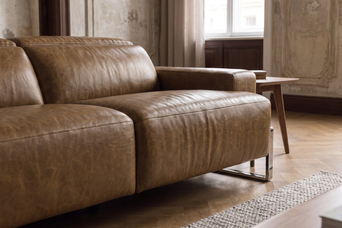 Melania reclining Corner Sectional in distressed Italian aniline leather