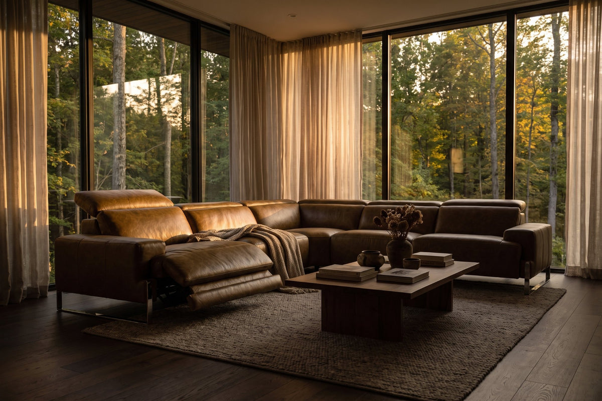 Melania reclining Corner Sectional in distressed Italian aniline leather