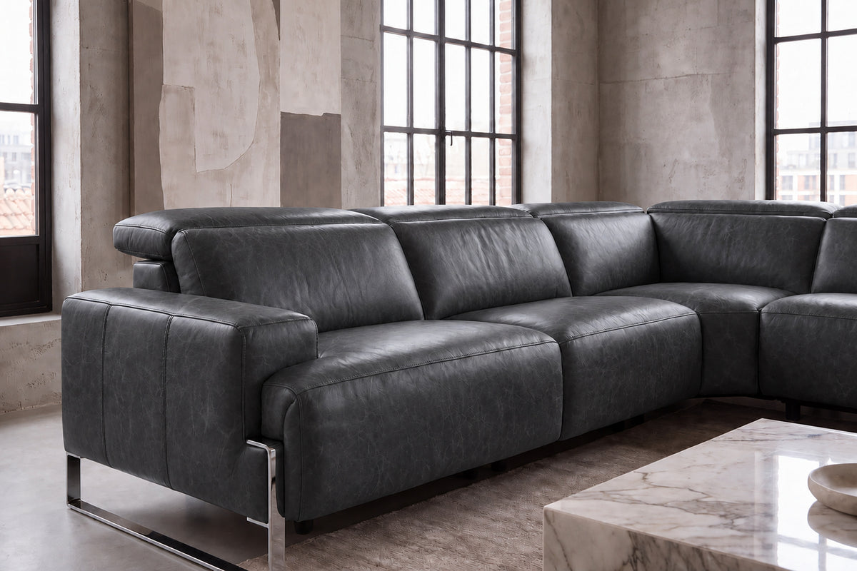 Valencia Melania Distressed Leather Reclining Corner Sectional Sofa