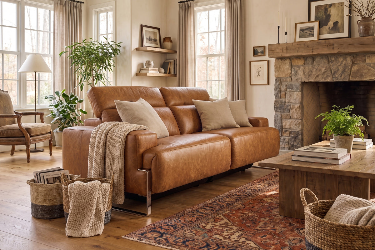 Valencia Melania Distressed Leather Recliner Sofa