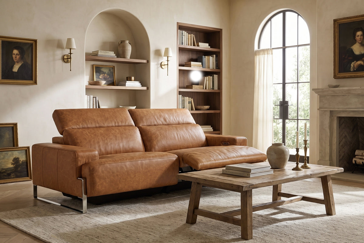 Valencia Melania Distressed Leather Recliner Sofa