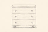 Pencil drawing of the Merano nightstand traced from the front view