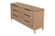 Merritt oak 6-drawer dresser in Sand, three-quarter front view.