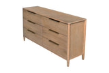 Merritt 6-drawer oak dresser in Sand with brass-finish pulls, three-quarter view