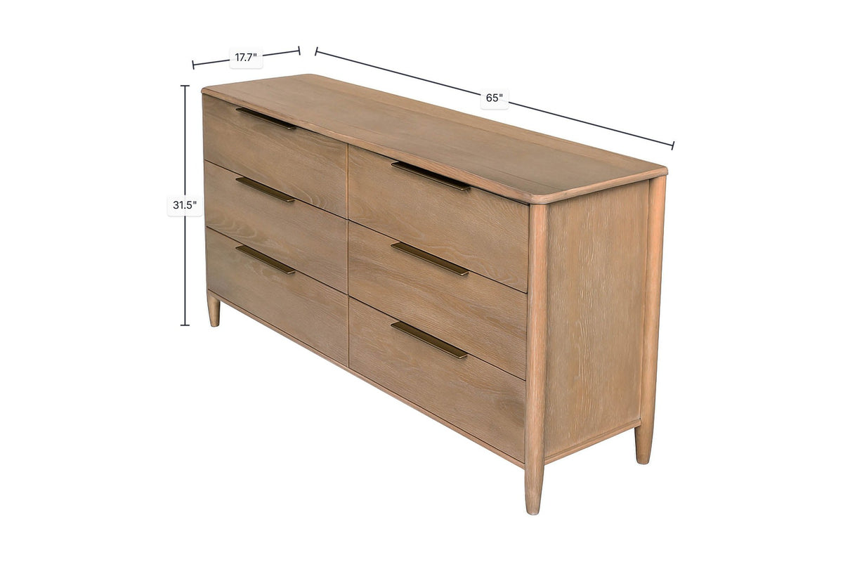 Merritt dresser dimensions: 65 in wide, 17.7 in deep, 31.5 in high
