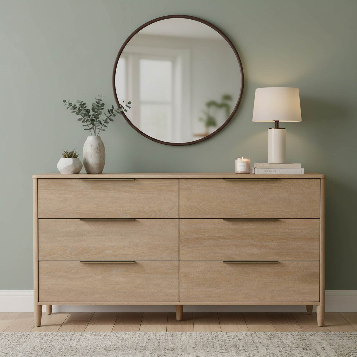 Merritt Oak Wood 6-Drawer Dresser