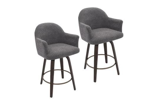 Miles Fabric Swivel Counter Stool (Set of 2) - Walnut Wood and Aged Gold