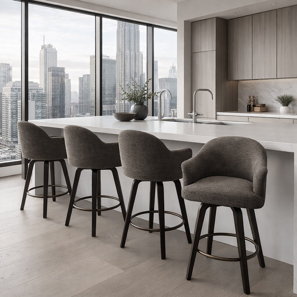 Miles Fabric Swivel Counter Stool (Set of 2)