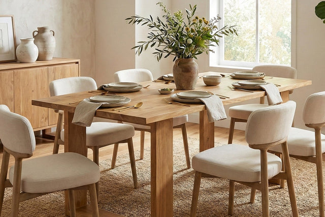 Mireille Solid Acacia Wood Dining Table - Room for Six