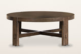 Mondavio coffee table in Smoked Acacia from the front on a warm white studio backdrop