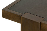 Close-up of a Mondavio corner in Smokey Chestnut: the mitred oak frame