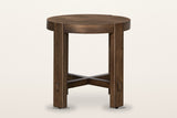 Mondavio side table in Smoked Acacia from the front, on a warm white studio backdrop: two flat legs