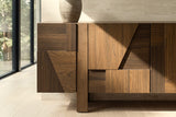 Close view of the Mondavio sideboard in Smokey Chestnut in the Halfmoon Bay house: the end door