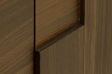 Close-up of the Mondavio door front in Smokey Chestnut: an oak piece cut on an angle stands a little proud of its neighbour
