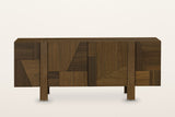 Mondavio sideboard in Smokey Chestnut, straight front view on a warm white studio backdrop: a narrow door at each end