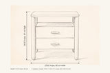Montagnana nightstand dimensions: 23.62 in wide, 24.02 in high, 15.75 in deep, 2 drawers each 17.8 x 11.25 x 3.1 in inside