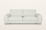 Montecassiano sofa in Cream, straight front view on a warm white studio backdrop: two seat cushions and two back cushions bet