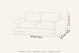 Montecassiano dimensions on a pencil sketch of the sofa: 90 in wide, 39.4 in deep, 33 in high