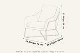 Montelupone dimensions on a pencil sketch of the chair: 33 in high, 36.6 in deep, 28.4 in wide