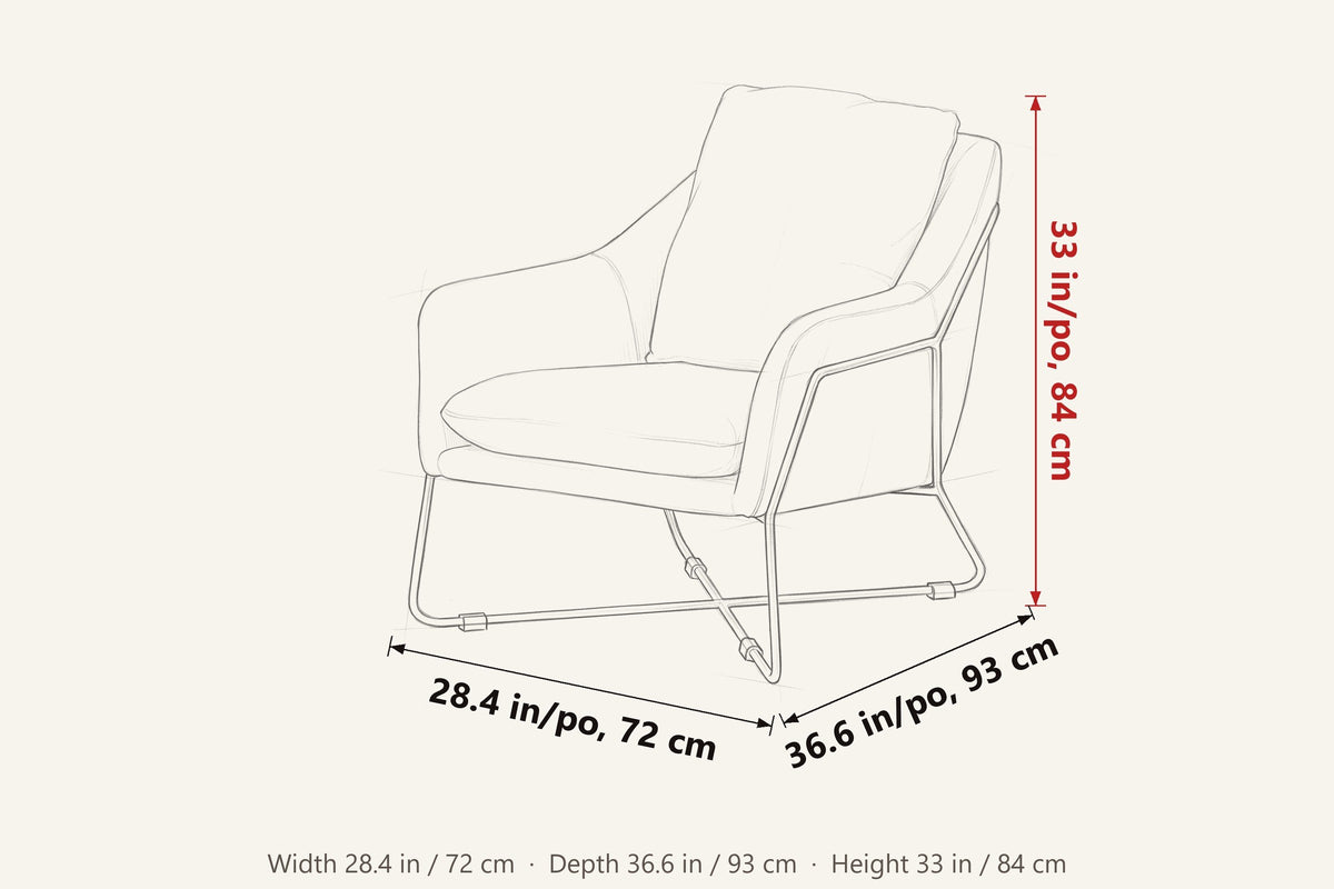 Montelupone dimensions on a pencil sketch of the chair: 33 in high, 36.6 in deep, 28.4 in wide