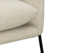 Close-up of the Montelupone in Taupe: the back cushion, the seam along the arm and the front rod leg