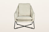 Montelupone accent chair in Taupe, straight front view on a warm white studio backdrop: the shell flares out toward the top