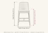 Monteriggioni dimensions: 20 in wide, 22.5 in deep, 38 in high, seat height 26.75 in, seat 19 in wide by 17.5 in deep