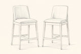 Pencil drawing of two Monteriggioni counter stools, front view