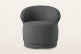 Monterubbiano accent chair in Charcoal twill, straight front view on a warm white studio backdrop: the rounded back above a r