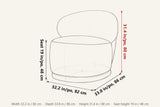 Monterubbiano dimensions on a pencil sketch of the chair: 31.4 in high, 33.8 in deep, 32.2 in wide, seat height 19 in