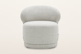 Monterubbiano accent chair in Ivory twill, straight front view on a warm white studio backdrop: the rounded back above a roun