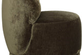 Close-up of the Monterubbiano back in Khaki Green velvet wrapping round the side of the seat down to the plinth