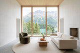 Monterubbiano accent chair in Khaki Green velvet in a Sils house in the Engadin