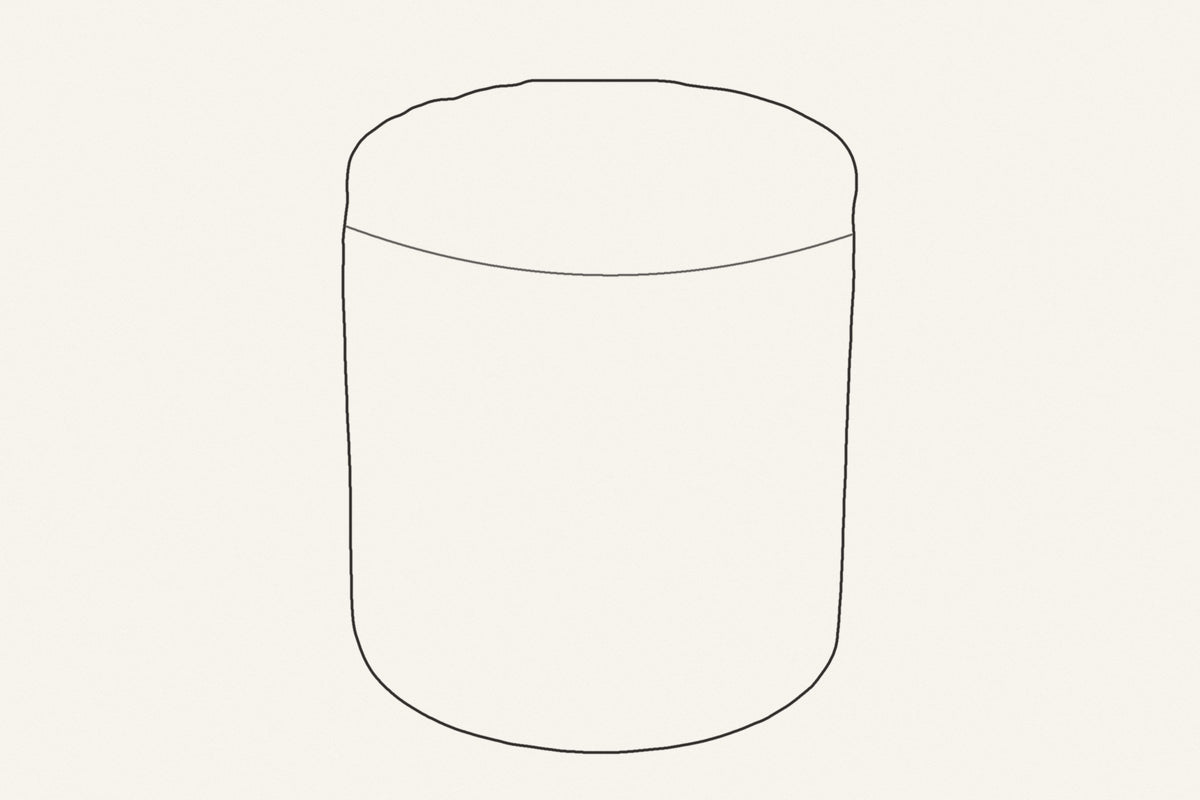 Line drawing of the Morgex round pouf, three-quarter view from slightly above