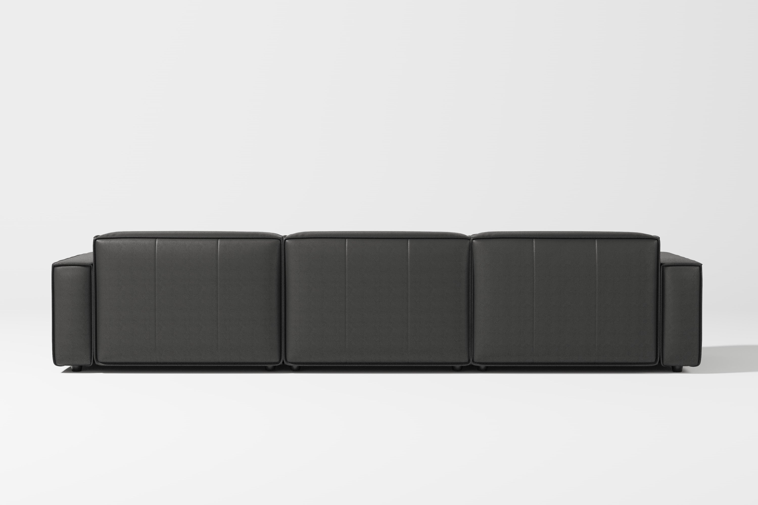 Valencia Nathan Full Aniline Leather Modular Sofa with Down Feather, Three Seats, Black Color