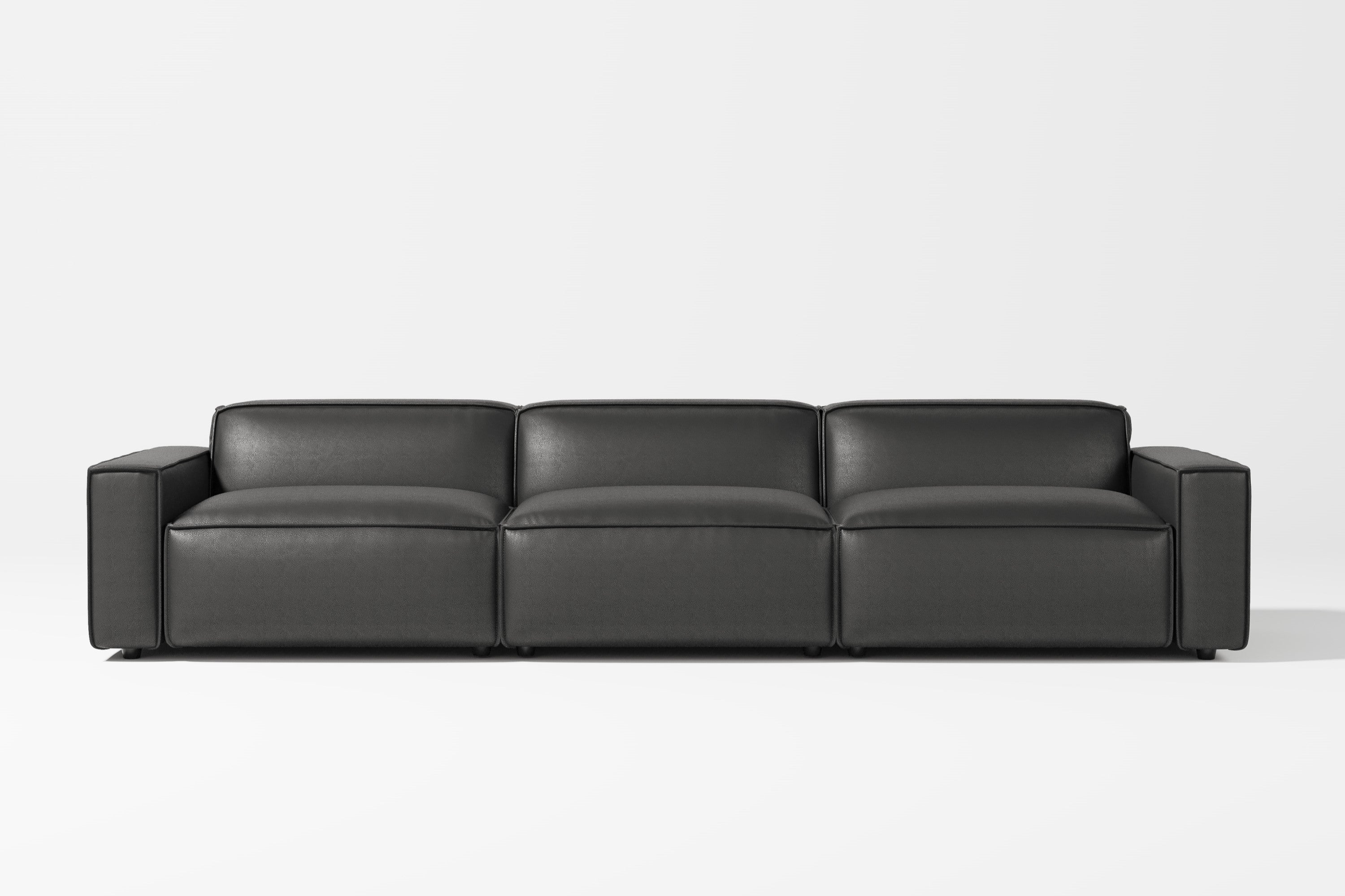 Valencia Nathan Full Aniline Leather Modular Sofa with Down Feather, Three Seats, Black Color