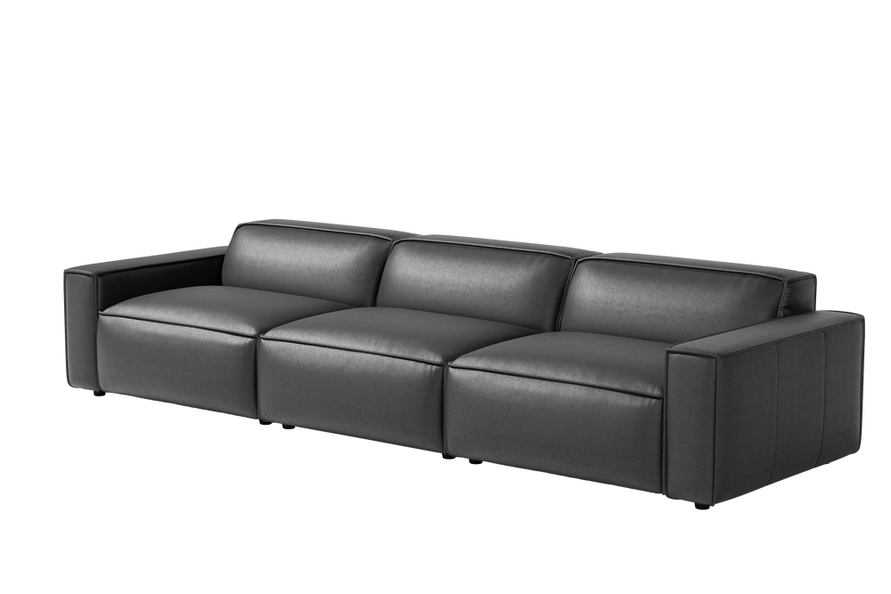 Valencia Nathan Aniline Leather Lounge Modular Sofa, Three Seats, Black Color