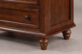 Close-up of the Nervi base: the moulded plinth, the framed side panel and a turned bun foot