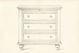 Pencil drawing of the Nervi nightstand traced from the front view