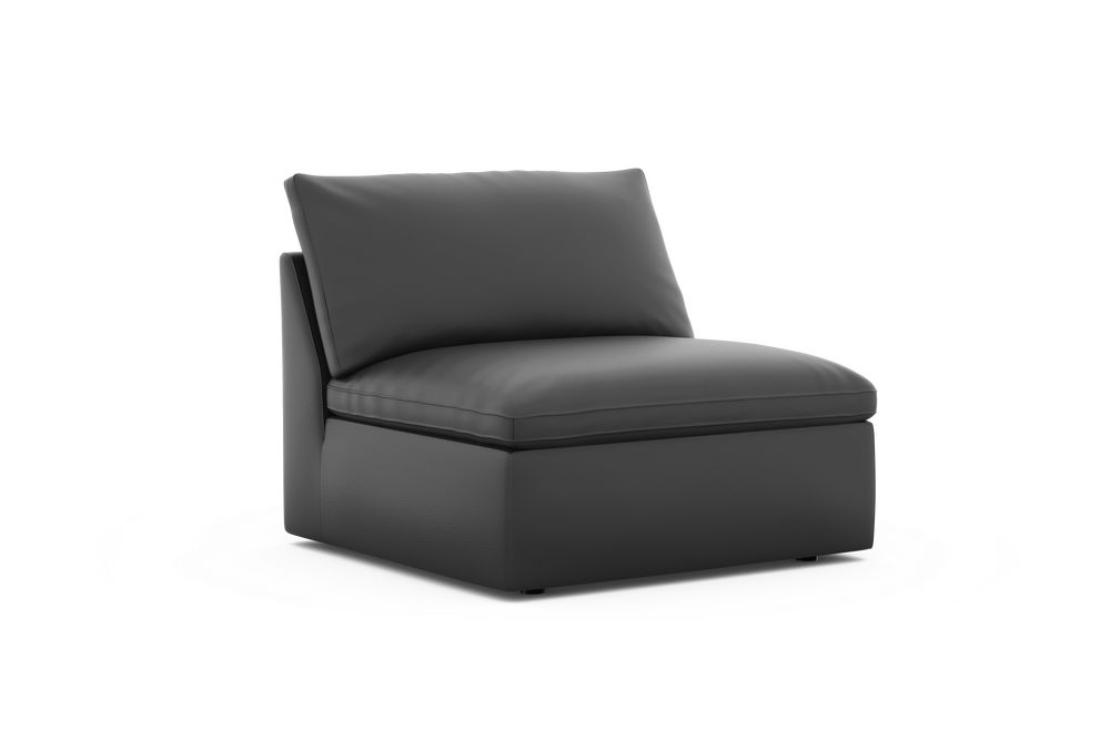 Valencia Isola Cloud Top Grain Leather Theater Lounge Modular Sofa Single Seat Armless, Black Color
