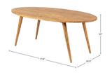 Nolan acacia oval dining table with length, width and height dimensions marked in inches