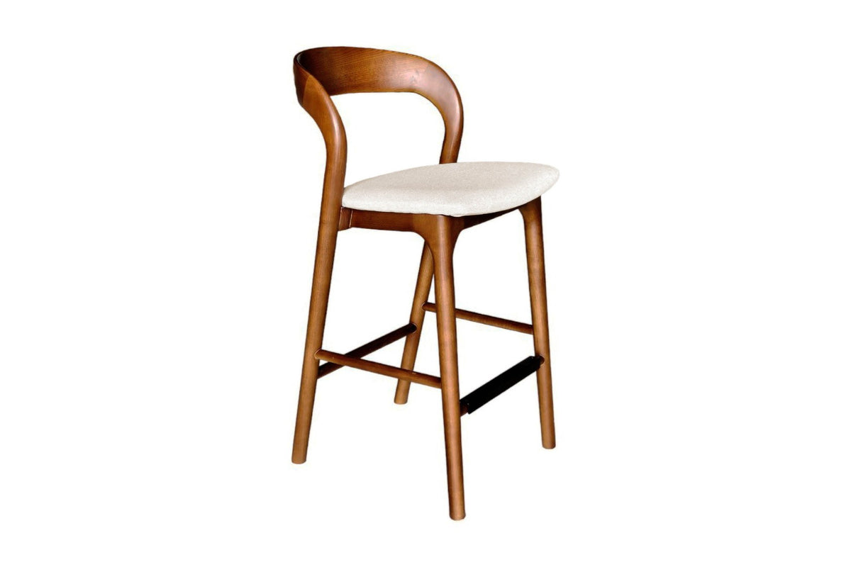 Norwood counter stool in walnut and cream, three-quarter view from the left
