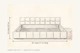 Noto bed dimensions: King 83.1 in wide, 23.5 in high, rails 10.1 in high, 87.1 in long