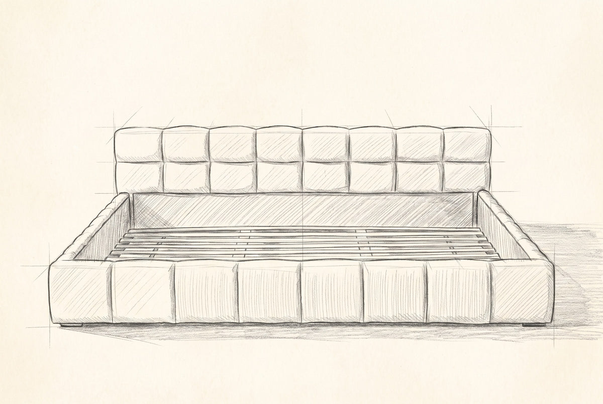Pencil drawing of the Noto bed traced from the front view