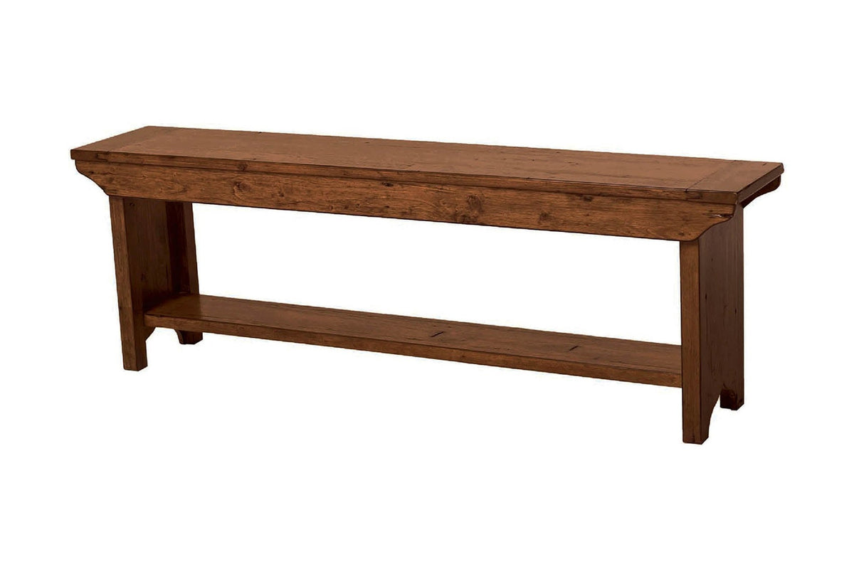 Novella reclaimed pine dining bench in African Dusk, three-quarter view