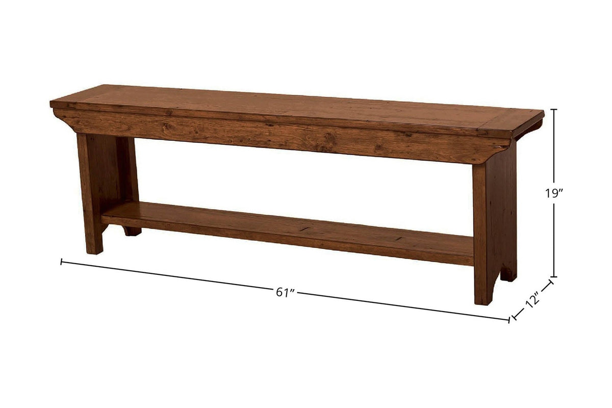 Novella dining bench dimensions: 61 in long, 12 in deep, 19 in high