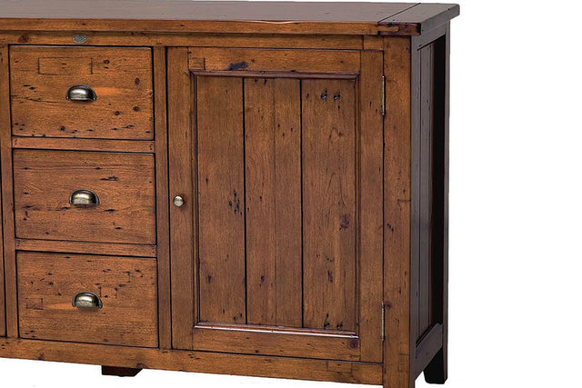 Novella Reclaimed Pine Sideboard with Drawers - Shelved Side Cabinets